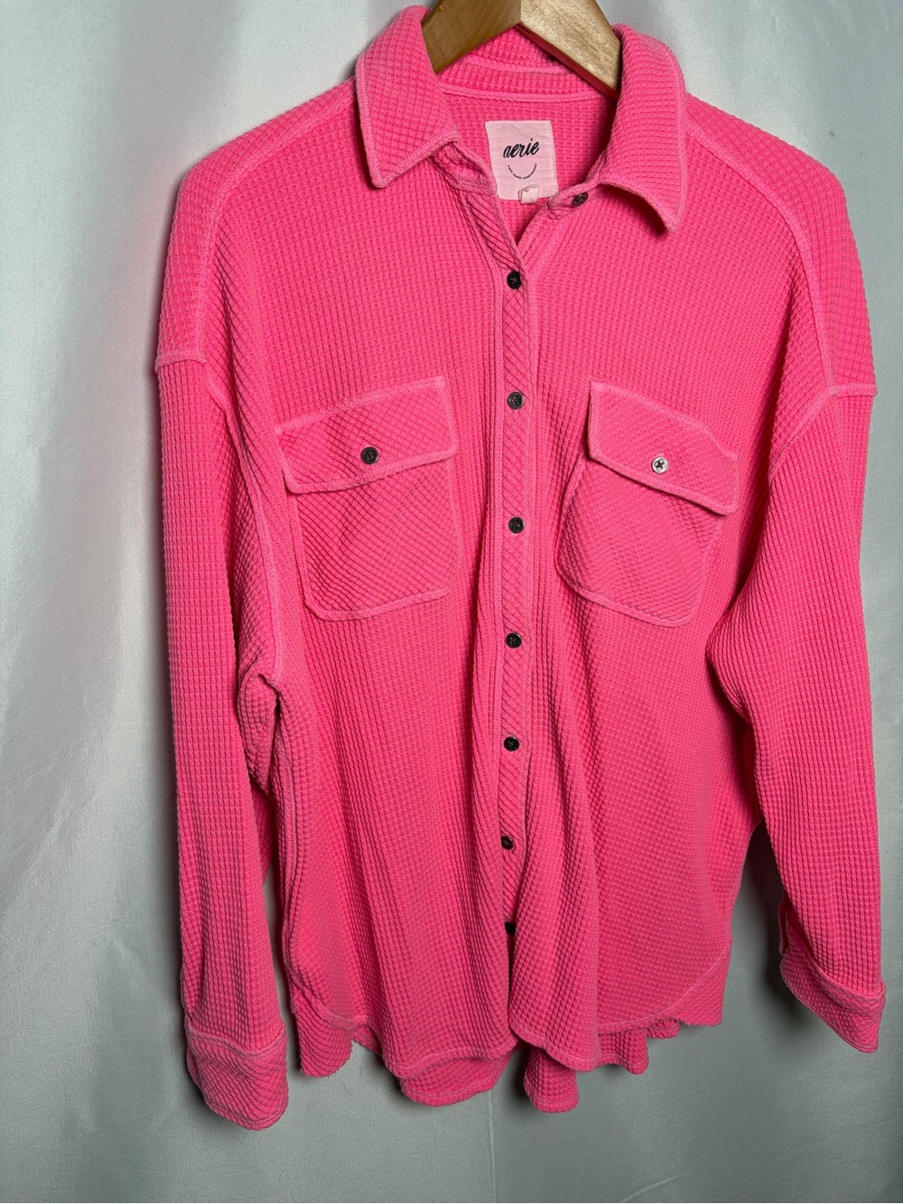aerie Bright Pink Waffle Button-Down Shirt